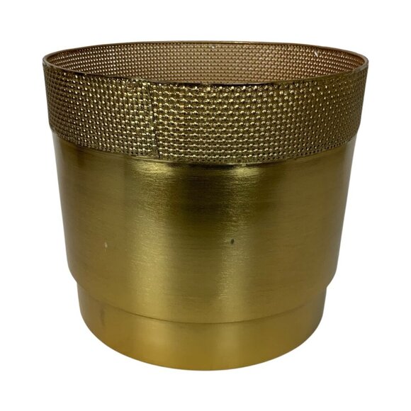 Brushed Gold Metal Waste Basket Or Planter With Woven Textured Top - Picture 4 of 7